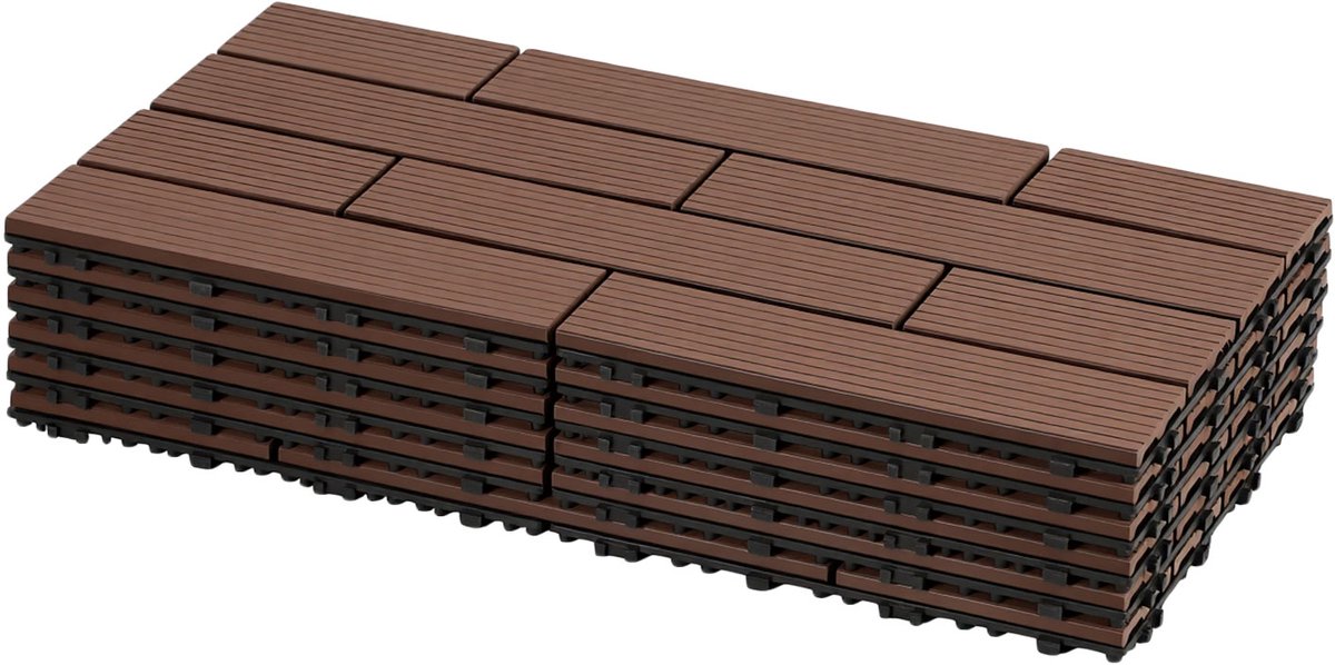Terrastegels houten tegels 30x60cm 36 stuks Bruin Terrastegels houten tegels met kliksysteem voor terras balkon