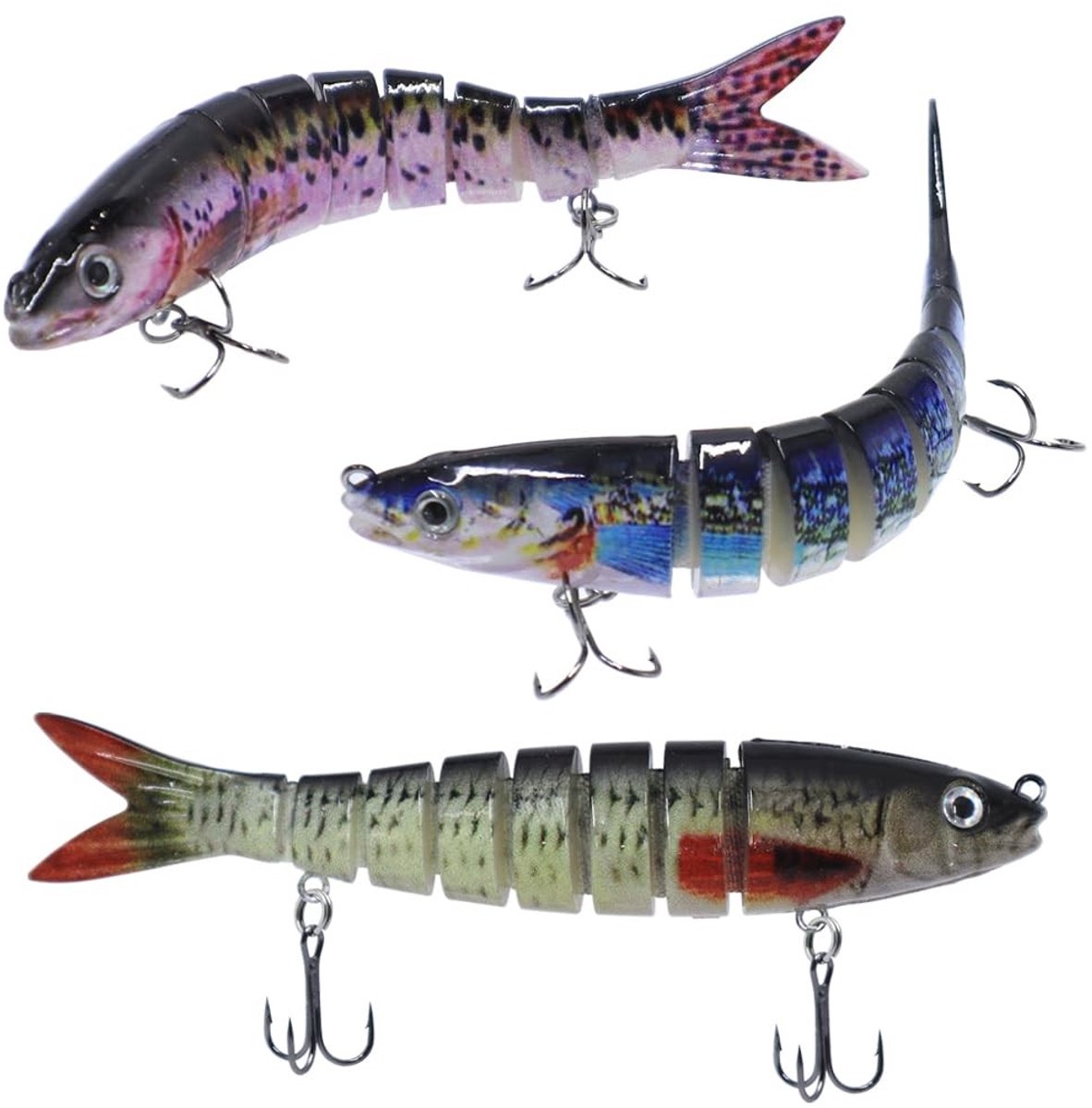 Dailygoods- Kunstaas Set 3 Stuks - Wobbler/Snoek Aas - Realistische Visoogeffecten - Flexibele Zwemhouding - Kunststof - Scherpe Haken - Vissenaas