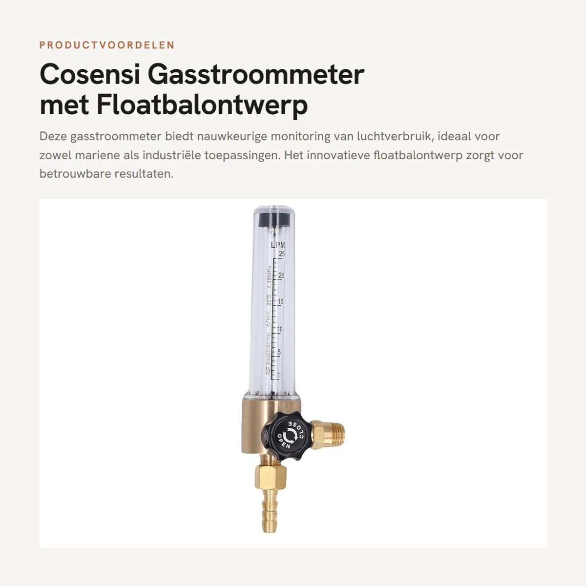 Dailygoods- Gasstroommeter Floatbalontwerp - Nauwkeurige Monitoring - Mariene Luchtverbruik - Industriële Stroomregeling - Capaciteitsbereik 1-25L - Koper Inlaat NPT 1/4-18 - Gasflowmeter