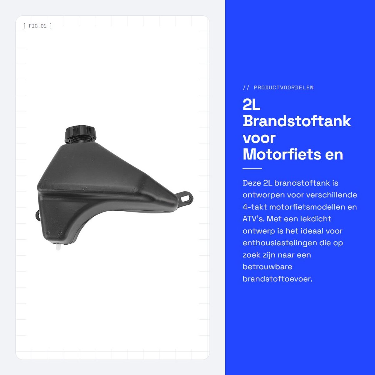 Dailygoods- Brandstoftank 2L - ATV/Gasfles - Lichtgewicht - Vervormingsbestendig - Geschikt voor 50/70/110/125 ml modellen - Hoogwaardige plastic constructie - Gastank
