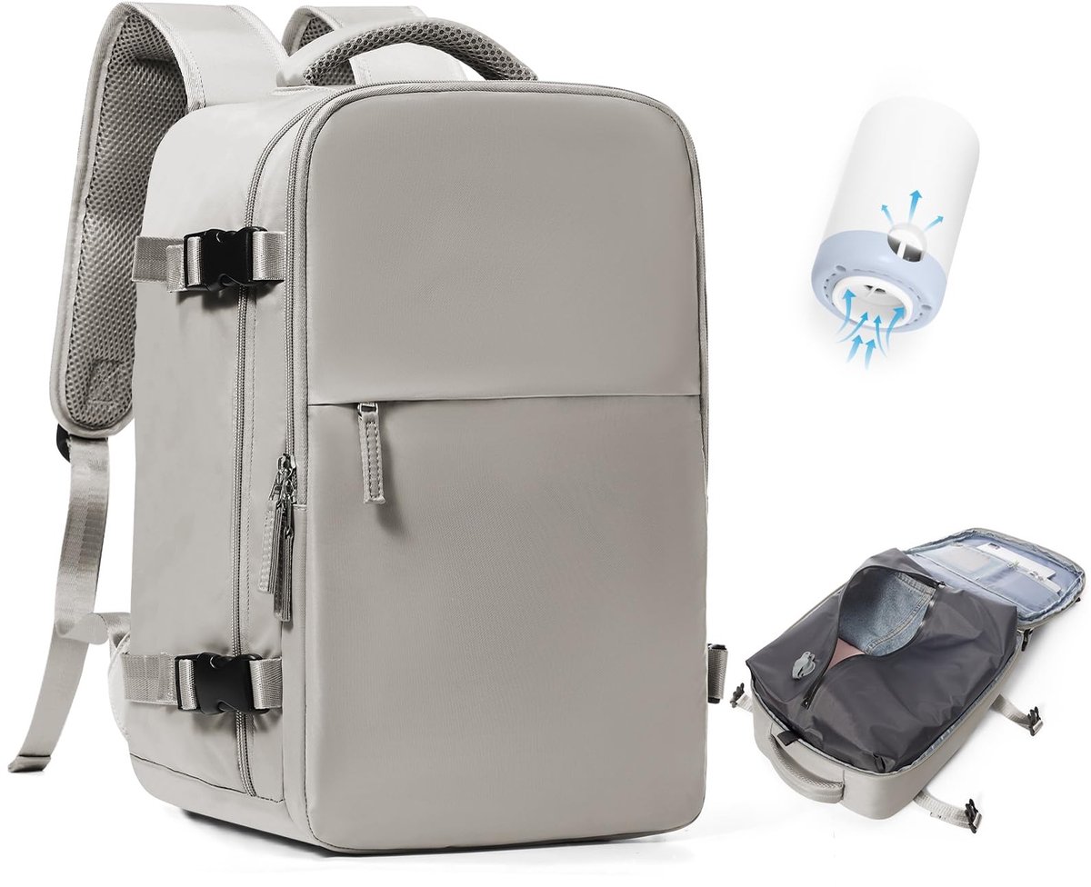 Reisrugzak met Pomp - Vakantie Tas - Ruimte Besparen - Vacuüm Compressie Systeem - 40x30x20 cm - Grijsbruin