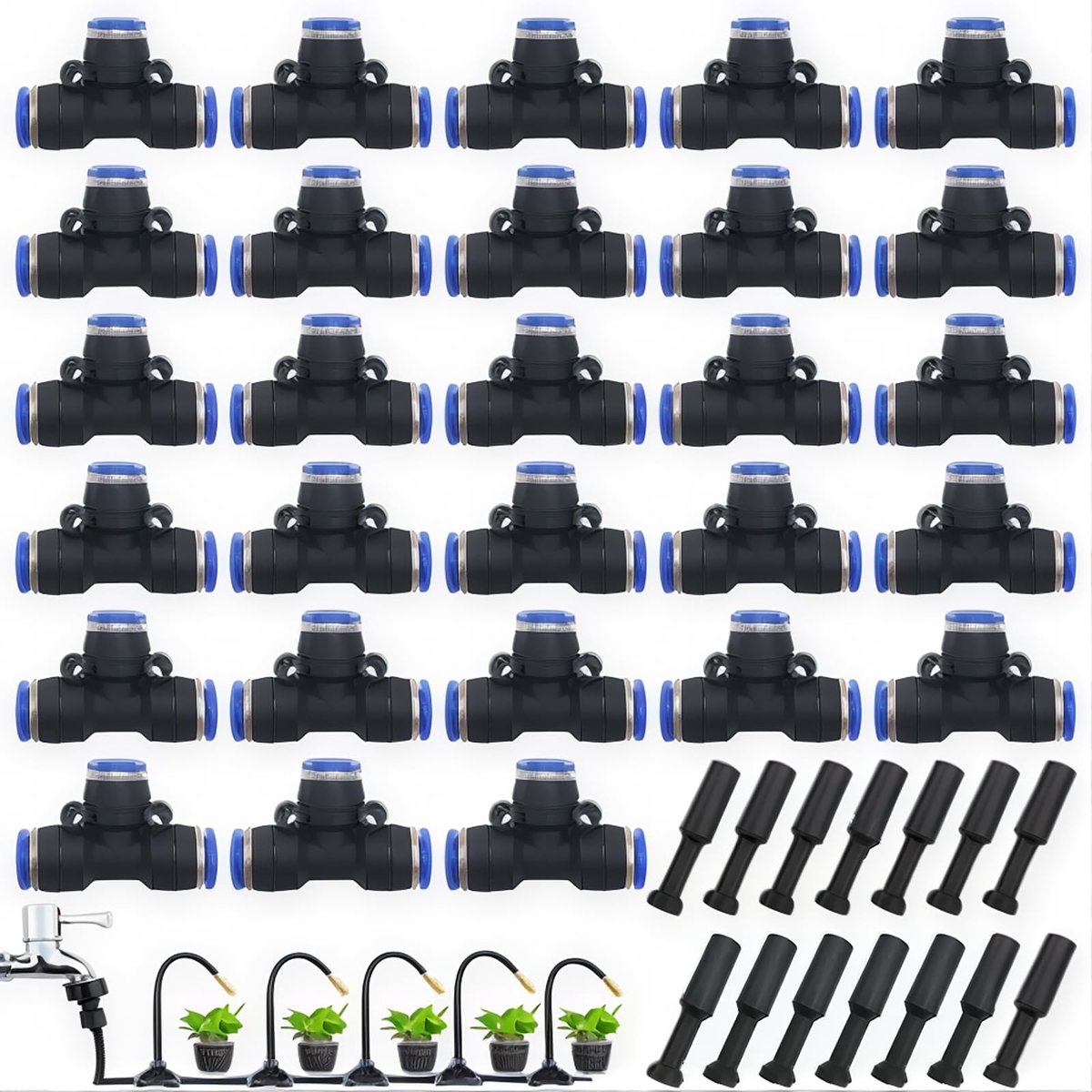 Dailygoods- Pneumatische Accessoireset 42 Stuks - Push-in Connectorkit - T Type Snelkoppelingen - Choke Pluggen - Geschikt voor 8mm Gereedschap - Werkdruk tot 1,0 MPa - Pneumatische Connectoren
