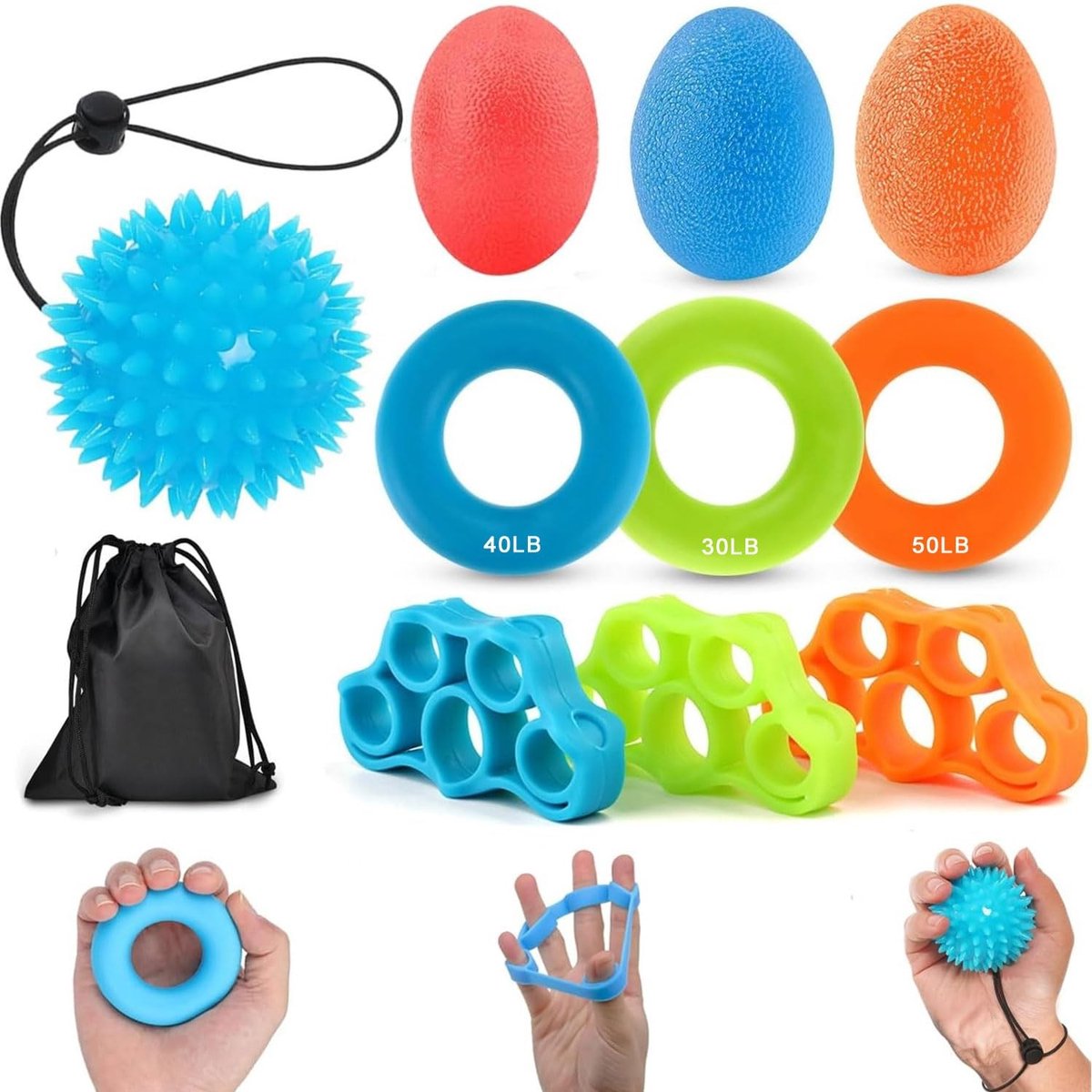 Dailygoods- Vingertrainer Set - Handtrainer - Stressverlichting - Vingerversterking - Draagbaar - 10 Stuks - TPR/Schuim/Siliconen