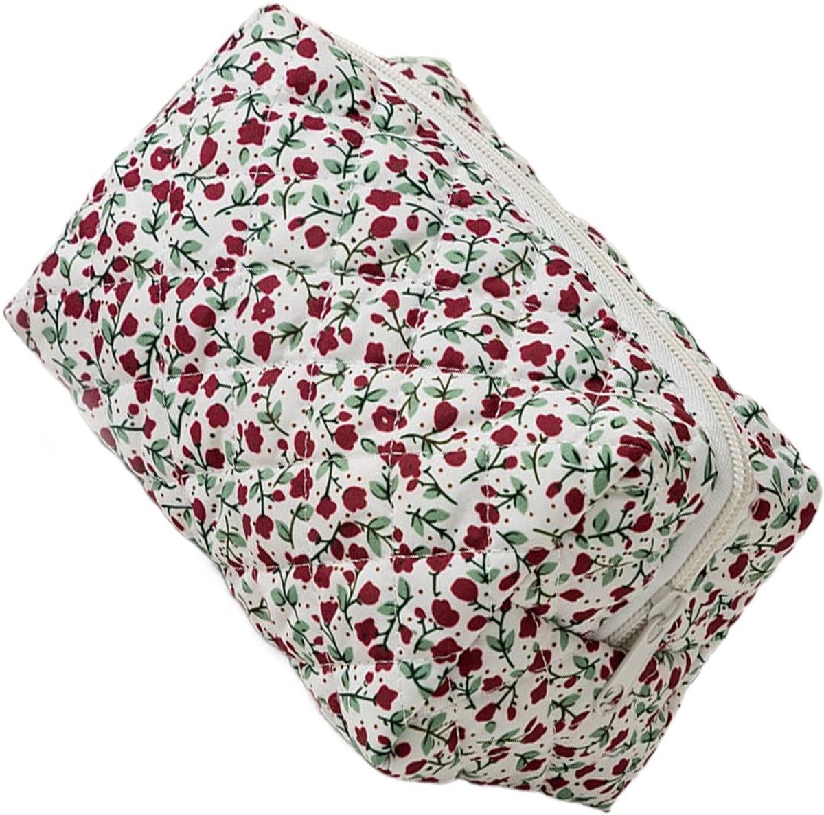 Dailygoods- Cosmetische Tas - Gewatteerd - Make-up Tas met Spiegel - Grote Capaciteit - Zacht Katoen - Voor Penselen en Beauty-accessoires - Make-uptas