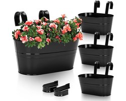 Plantenbak - Bak voor planten Hangende plantenpotten 27 cm Metalen gekleurd Grote tuinomheining Bloempotten Houder Emmer Balkon Reling Woondecoratie Afneembare 4 stuks