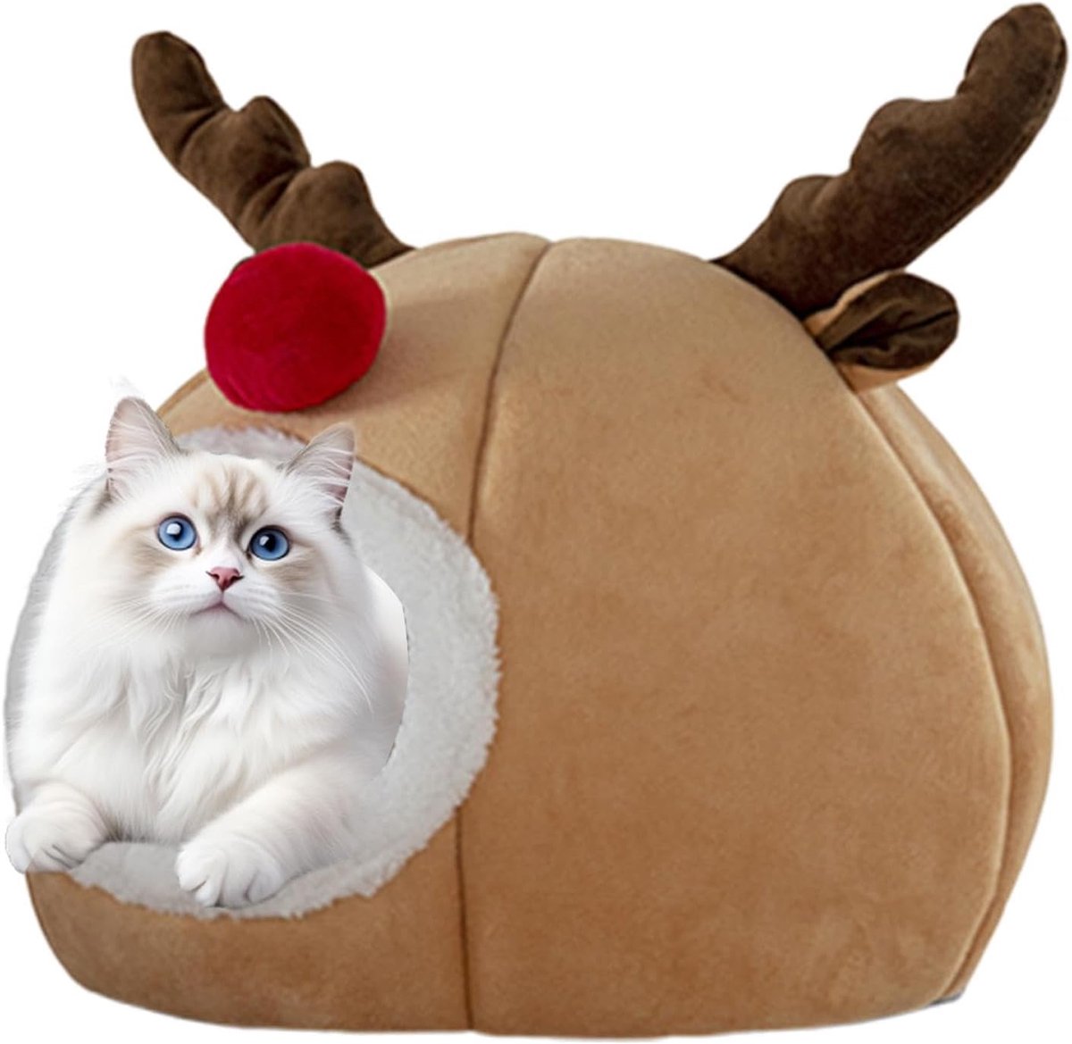Huisdierbed Kerst - Kattenhuis Hondentent - Warme Rustplek - Half Gesloten Ontwerp - 35x35x40 cm - Feestelijk