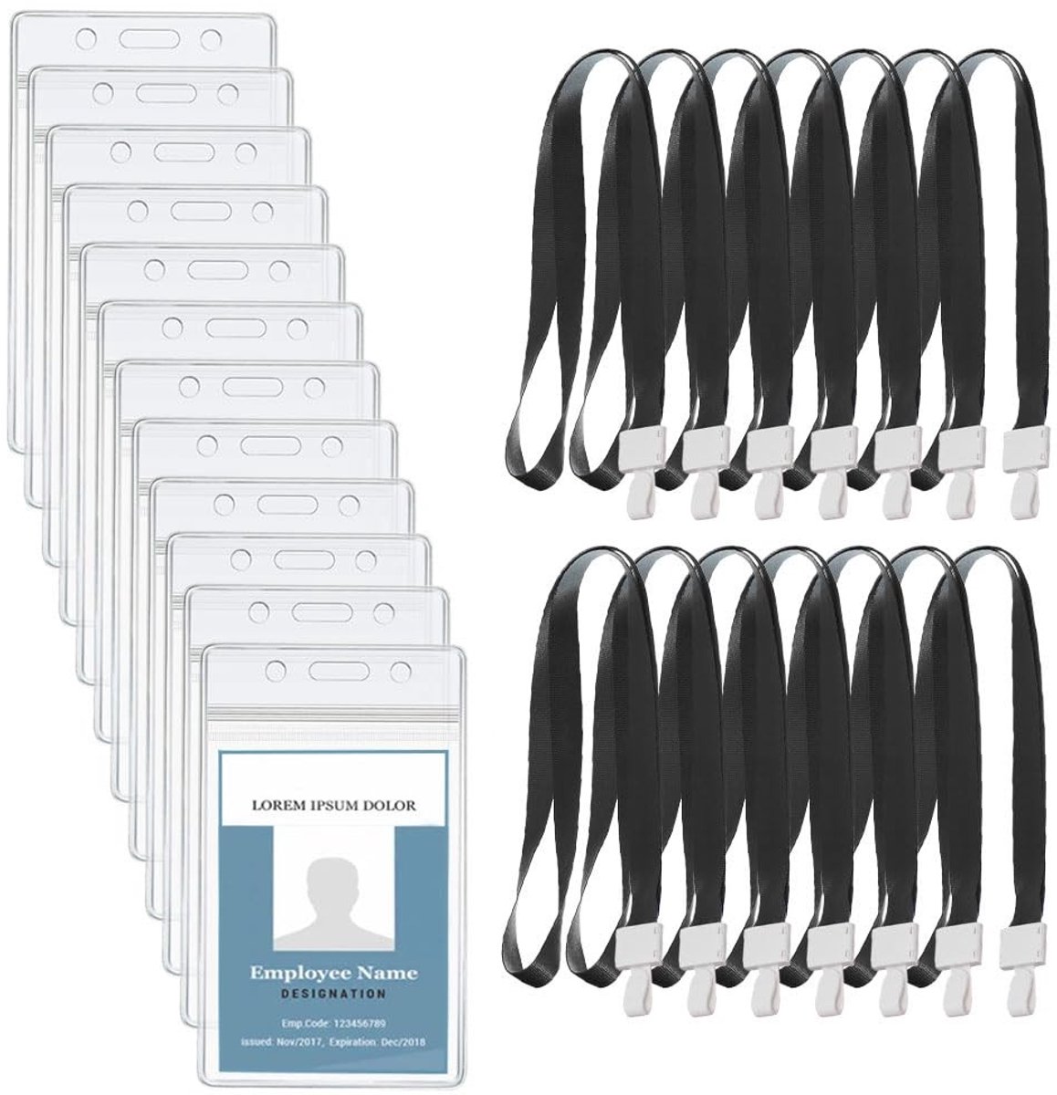 Dailygoods- ID-kaarthoes 12 stuks - waterdicht - transparant - met band - 10,2 x 20,4 cm - voor scholen/tentoonstellingen - Kaarthouder