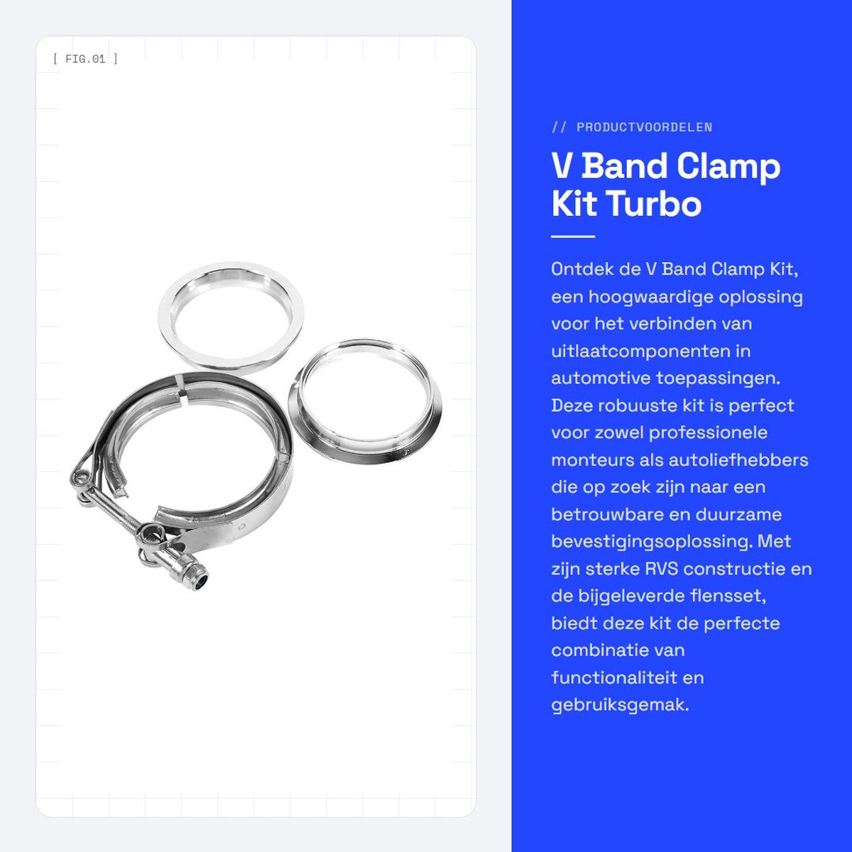Dailygoods- V Band Klem Set 3" - Roestvrij Staal - 1 Klem + 2 Flenzen - Duurzaam - Eenvoudig te Installeren - Geschikt voor Uitlaatcomponenten - Uitlaatklem
