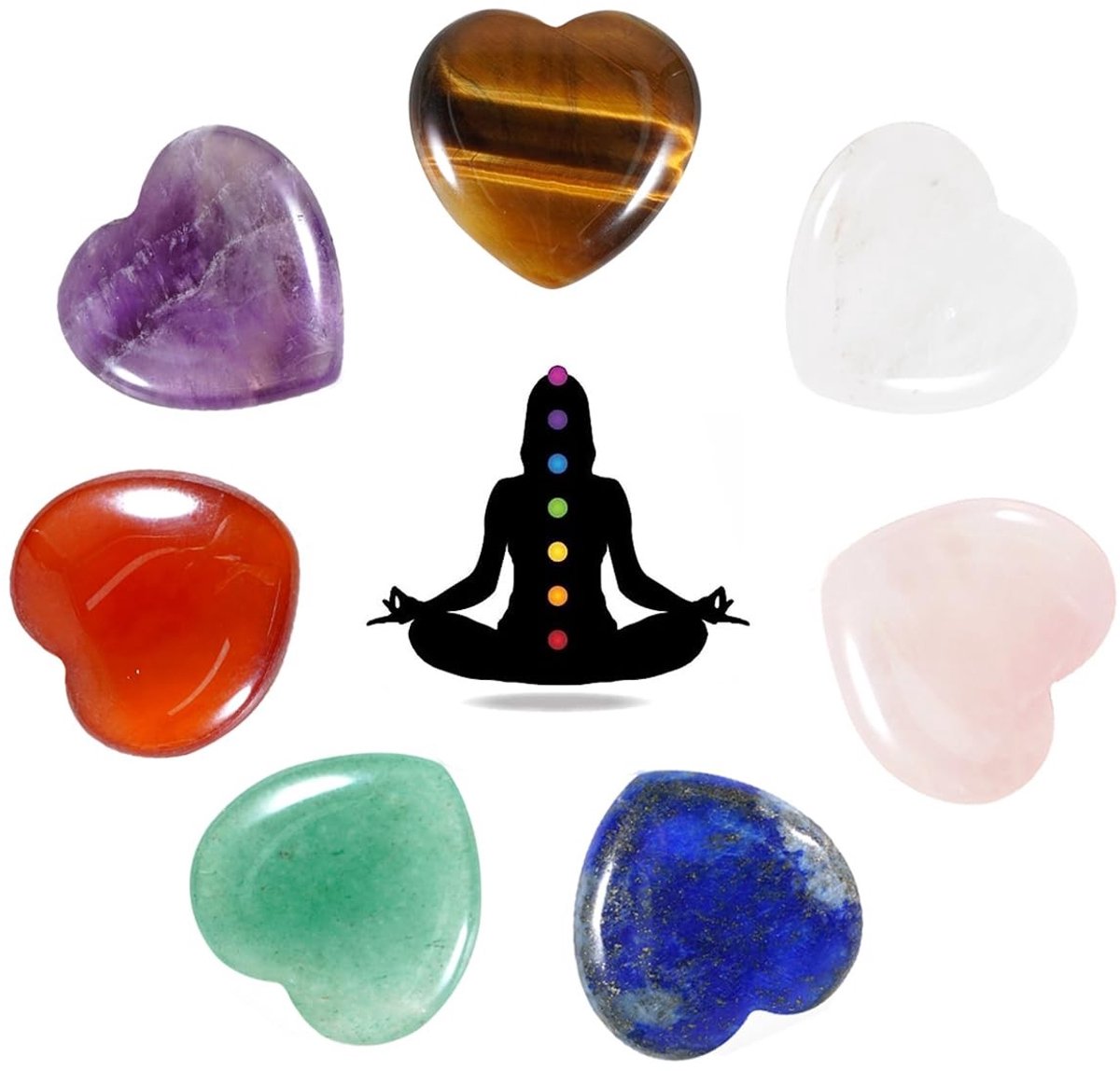 Dailygoods- Chakra Stenen Set 7 Stuks - Mini Hartstenen - Edelstenen voor Meditatie - Reiki Stenen - Pocket Stenen - 20mm Grootte - Energie Stenen