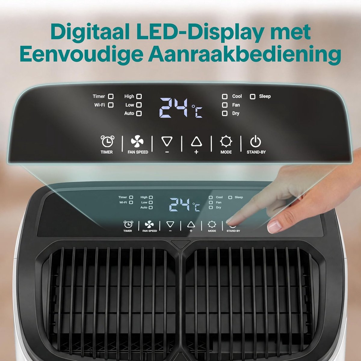 Mobiele airco 7000 BTU Wit met WiFi, App en Raamkit
