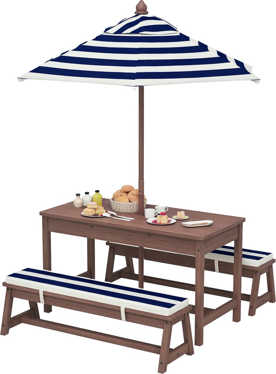 AIYAPLAY Kindertuinset met tafel en stoelen - Vurenhout - 89x44x50cm - Blauw en wit