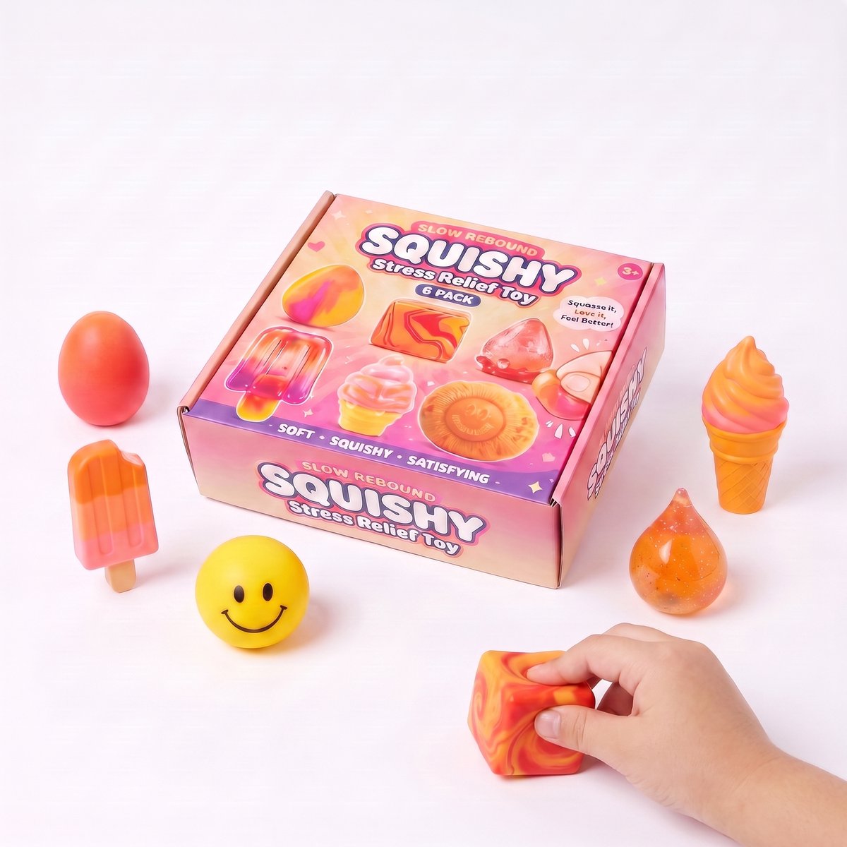 Ryoudavell - 6 Pack Squishy Speelgoed Set - Grote Slow-Rising Anti-Stress Bal - Premium Knijpspeelgoed voor Kinderen & Volwassenen - Grappig Stressspeelgoed tegen Angst - Zachte Reliëf Textuur - Sinterklaas Schoencadeau en Kerst Cadeau Tip