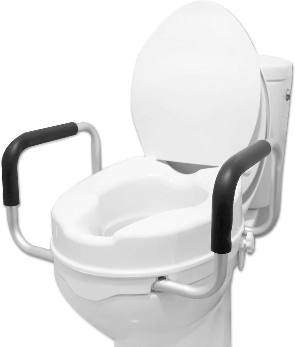 Toiletverhoger - Verhoogde toiletbril - Ondersteuning bij zitten - Met armleuningen - 10 cm - Wit