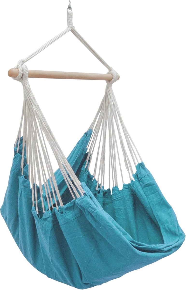XXL Hangstoel - Zit Hangmat - Ontspannen Buiten - 1 Meter Houten Spreidstok - 185x130 cm - Turkoois