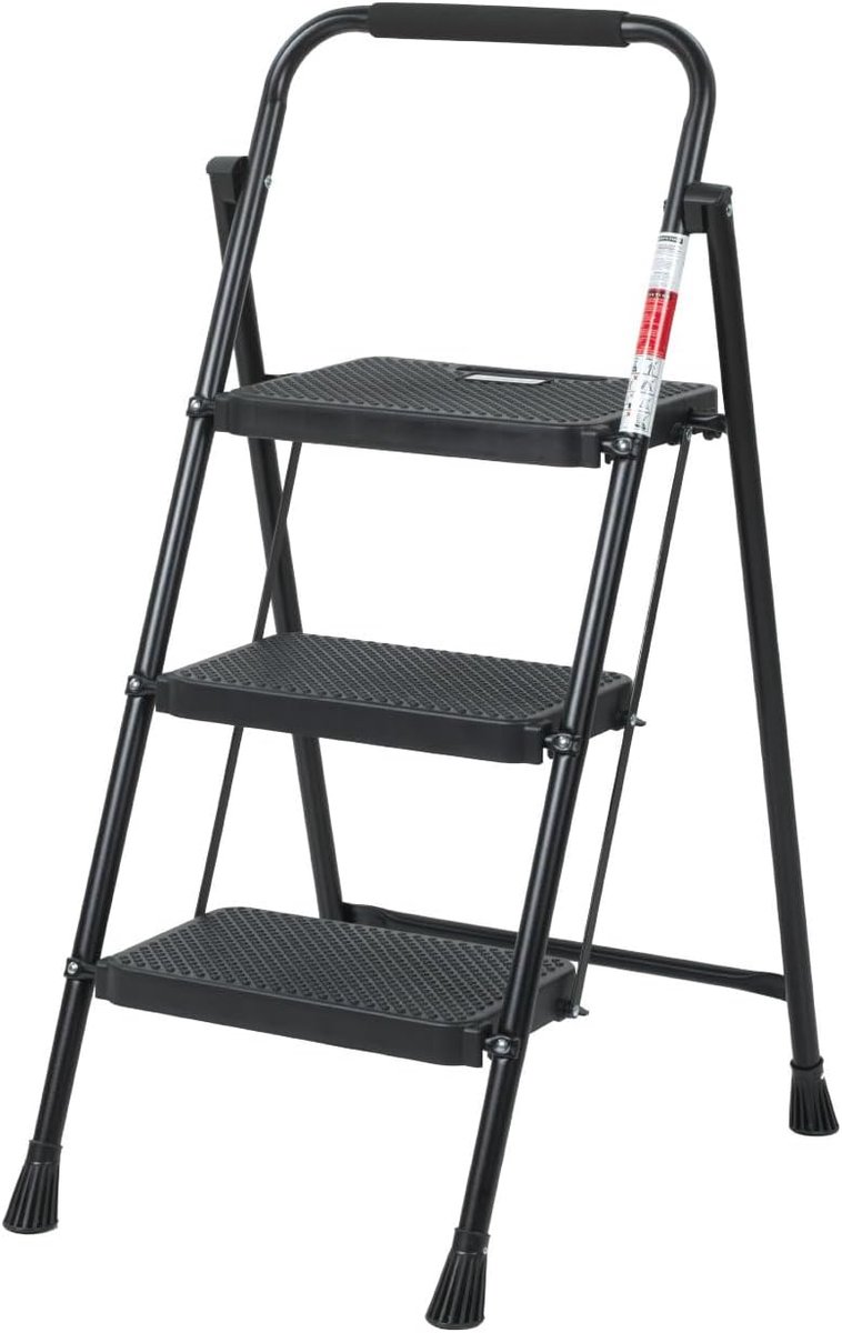 Opvouwbare Trap - Keukentrapje Huishoudtrap - Huishoudelijk Gebruik - Antislip Voeten Treden - 76 Centimeter - Zwart