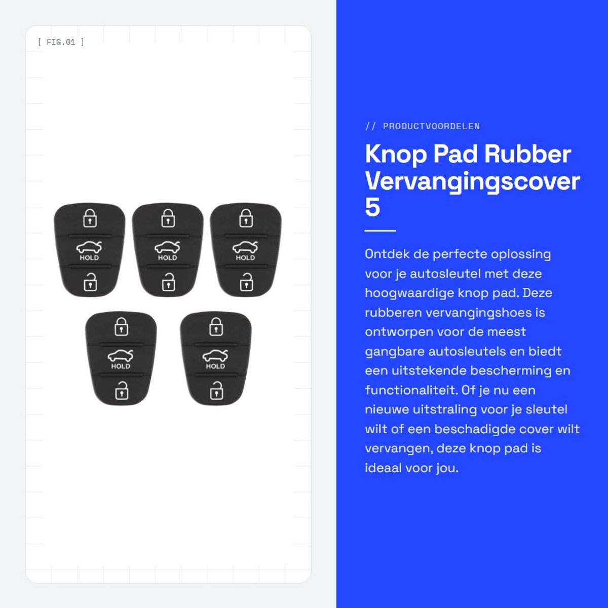 Dailygoods- Autosleutel Hoesje Antidiefstal - Rubber Knop Pad - 3 Knoppen - Vervanging - 5 Stuks - Gloednieuw - Sleutelknop