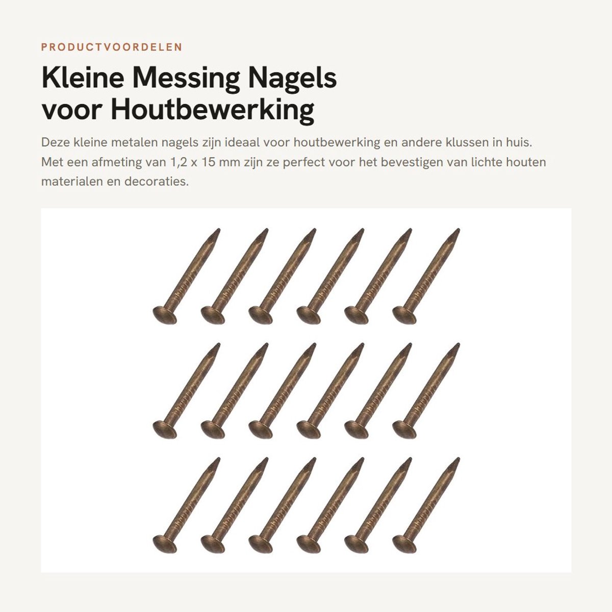 Dailygoods - Kleine Messing Nagels voor Houtbewerking 1,2 x 15 mm, 150 stuks
