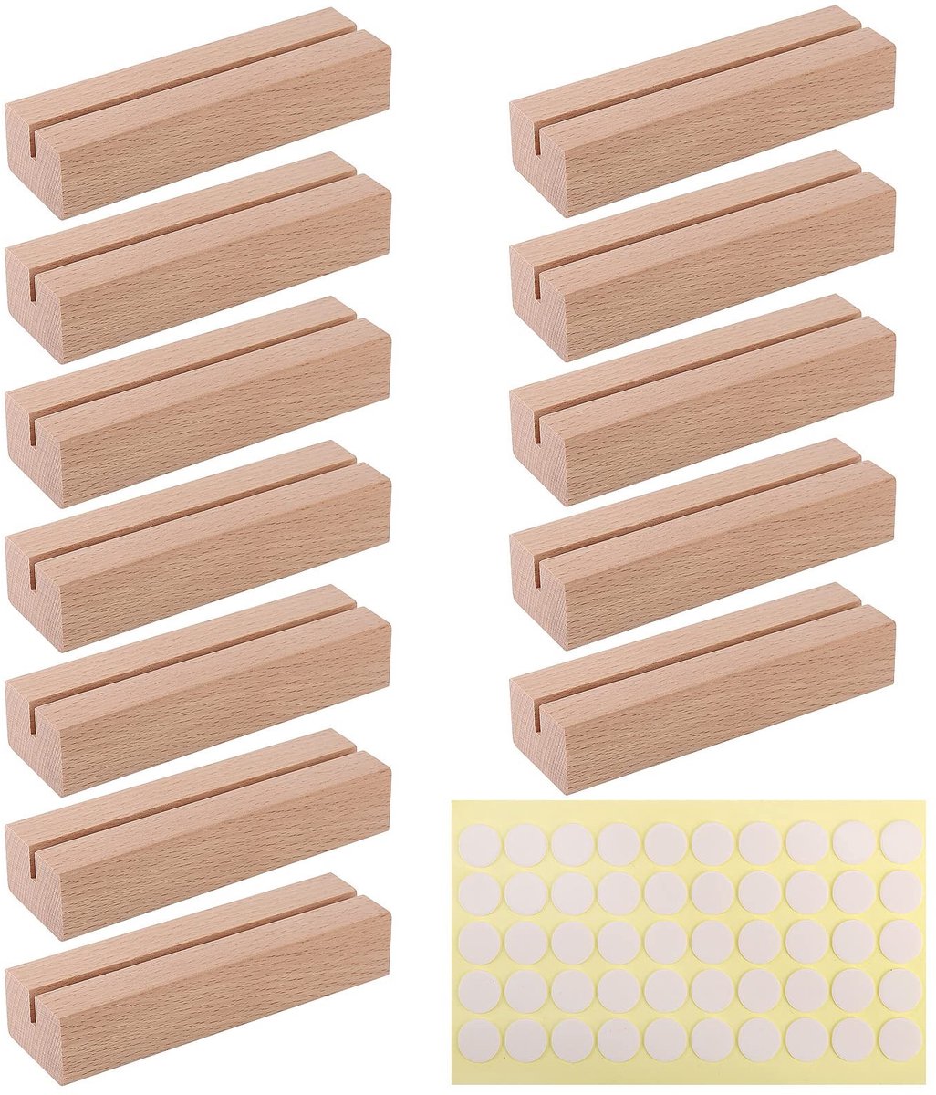 Dailygoods- Kaarthouder 12 Stuks - Houten Placemat - Tafelkaarthouder - Bruiloft Decoratie - Duurzaam Zelkova - 10 x 3 x 2 cm - Tafelkaart