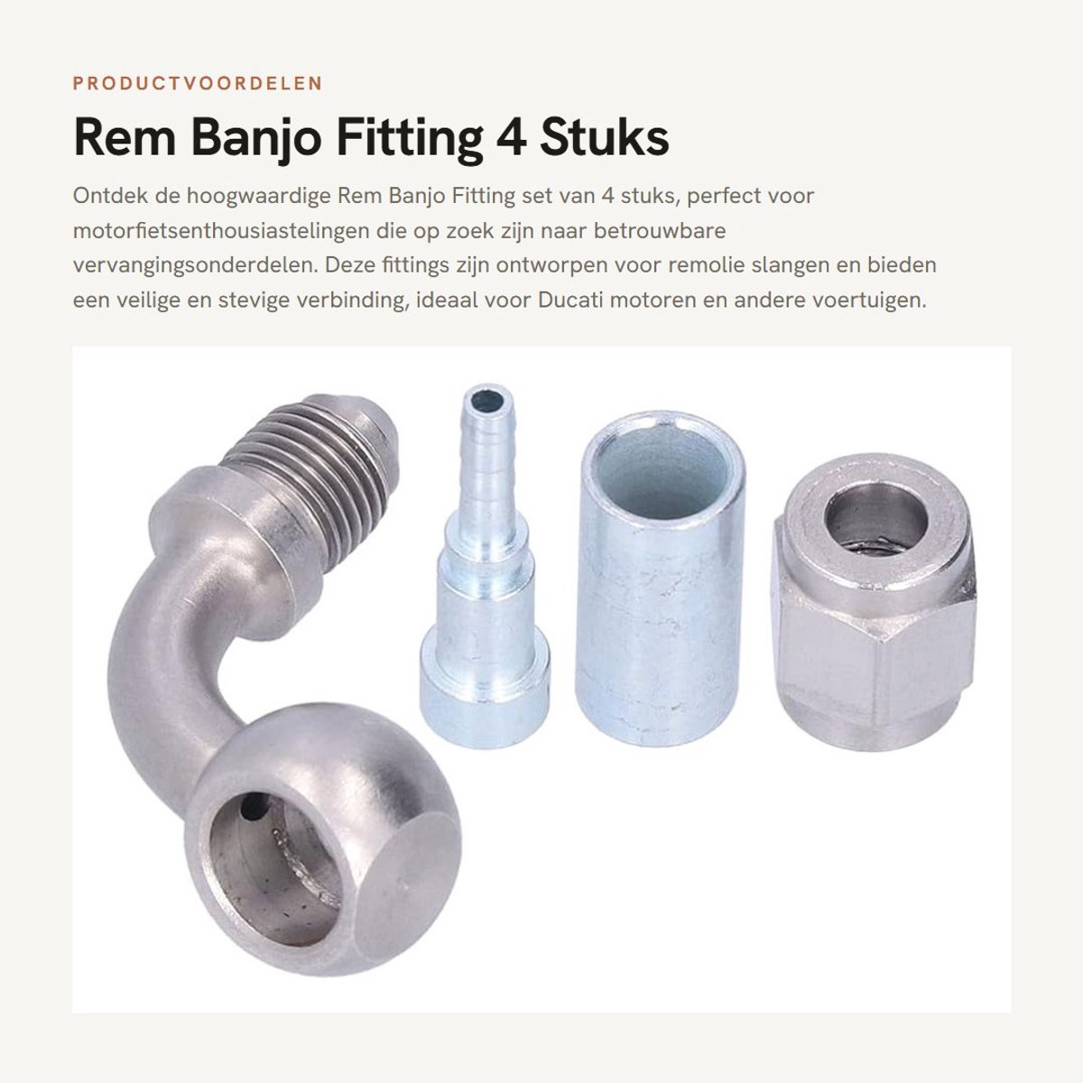 Dailygoods- Banjo Fitting 4 Stuks - Remleiding - Motorfiets - Vervanging voor Ducati - Roestvrij Staal - Diameter 10 mm - Remfitting
