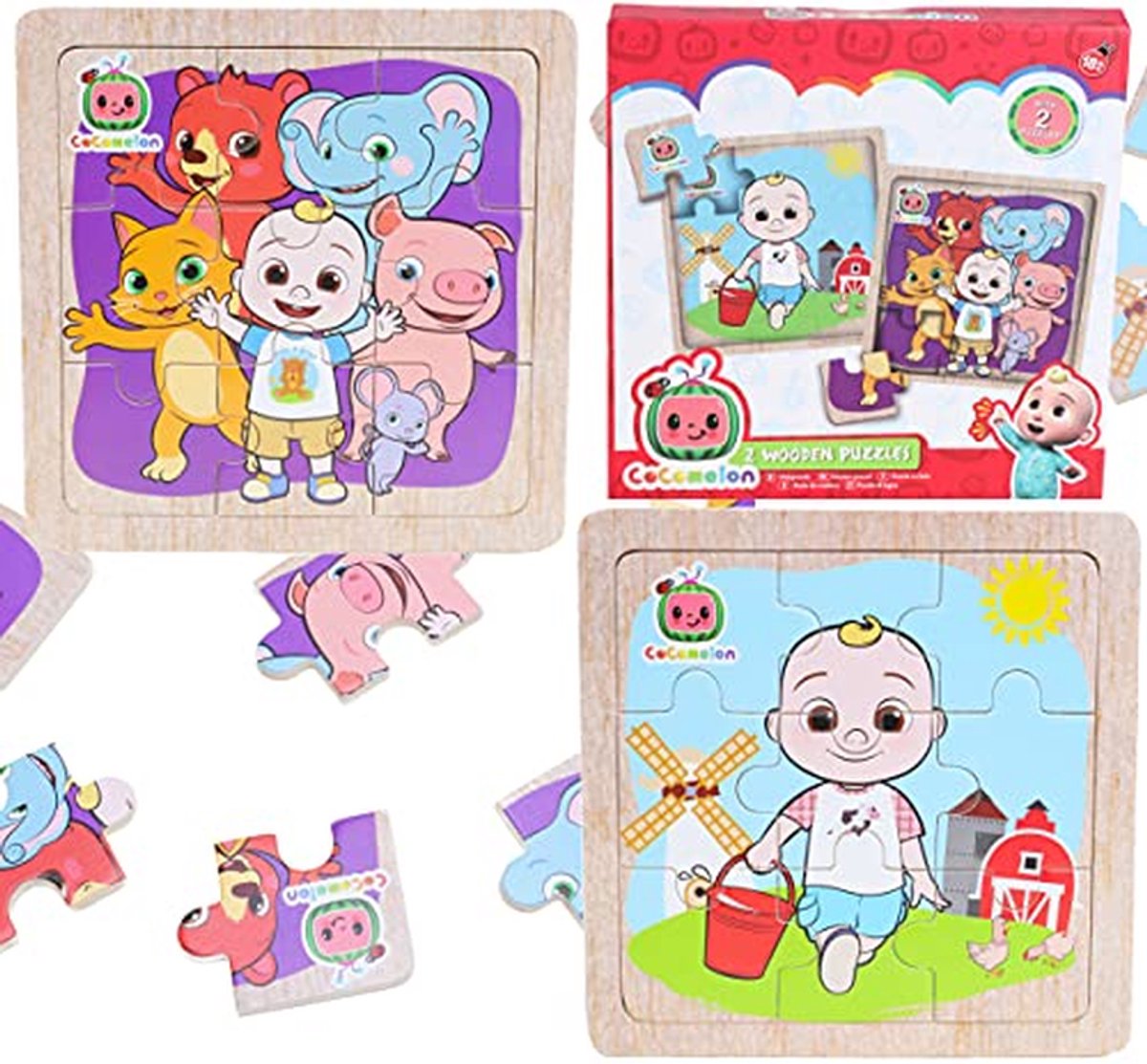 Houten Legpuzzels - Peuterspeelgoed - Leren en Spelen - 2 Educatieve Puzzels - 9 Stukjes - Kleurrijk