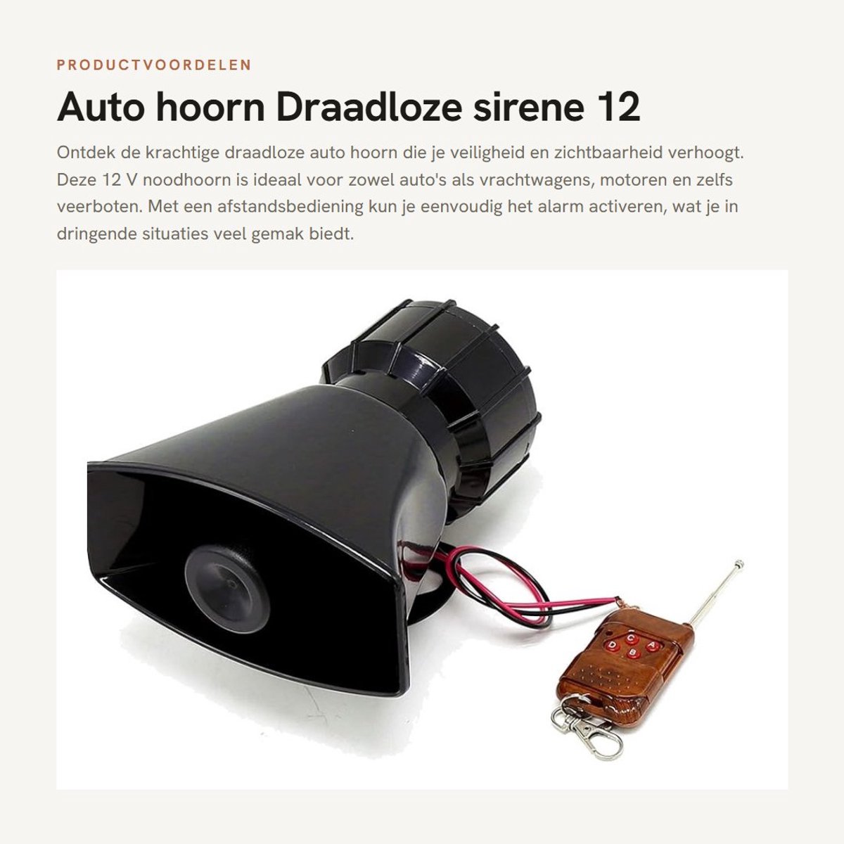 Dailygoods - Auto hoorn - Draadloze sirene - 12 V - Noodhoorn - Luidspreker - Geschikt voor auto vrachtwagen motor