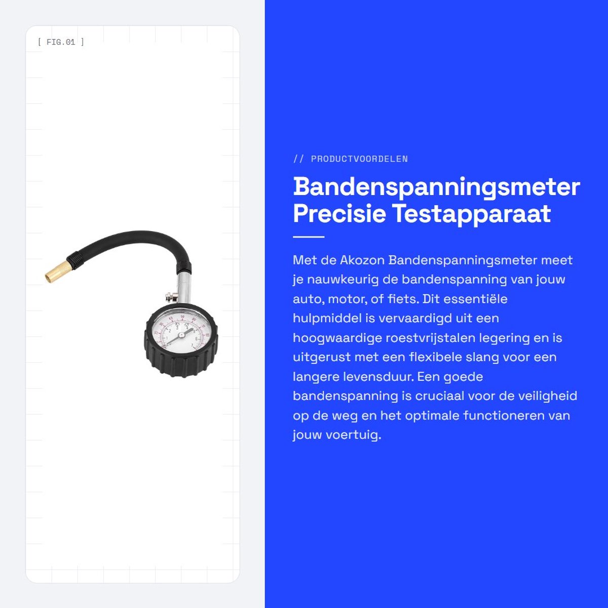 Dailygoods- Bandenspanningsmeter Hoge Precisie - Bandenspanningsmeter Auto - Bandenspanningsmeter Fiets - Bandenspanningsmeter Motor - Bandenspanningsmeters - Roestvrij Staal, 0-100 PSI, 203 x 55 x 26 mm - Bandenspanningstester