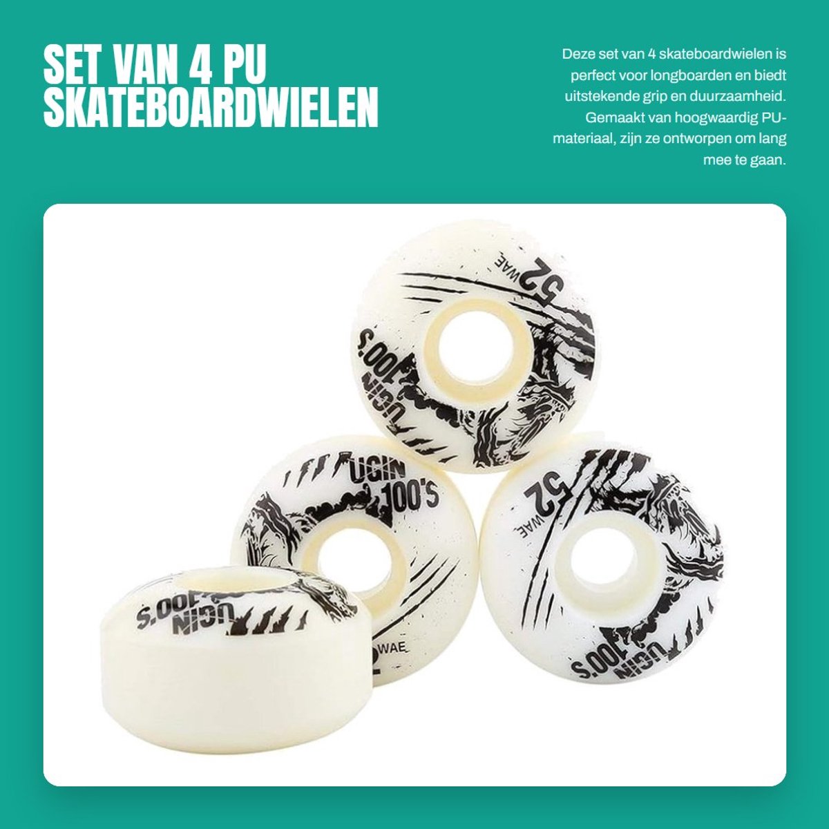 Dailygoods - Set van 4 PU Skateboardwielen 52mm x 30mm