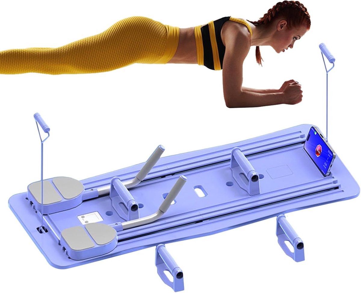 Pilates Board - Fitness Plank - Kracht Versterken - Met Touwtrekker - 106 cm - Paars