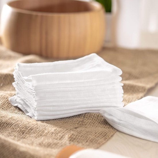 Soft Flannel Washcloths for Babies and Children - Set of 10 - 100% Cotton Towels - OEKO-TEX Certified - Eco-Friendly Alternative to Wipes - Washable up to 90°C - White hydrofiele washandjes — afbeelding 4