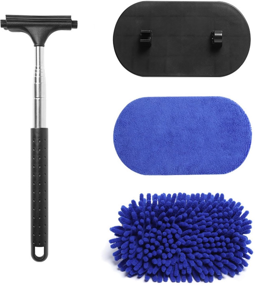 Dailygoods- Ruitensproeier 3-in-1 - Telescopische Raamreiniger - 180° Draaiend - Antislip Handvat - Roestvrij Staal - Herbruikbare Doek