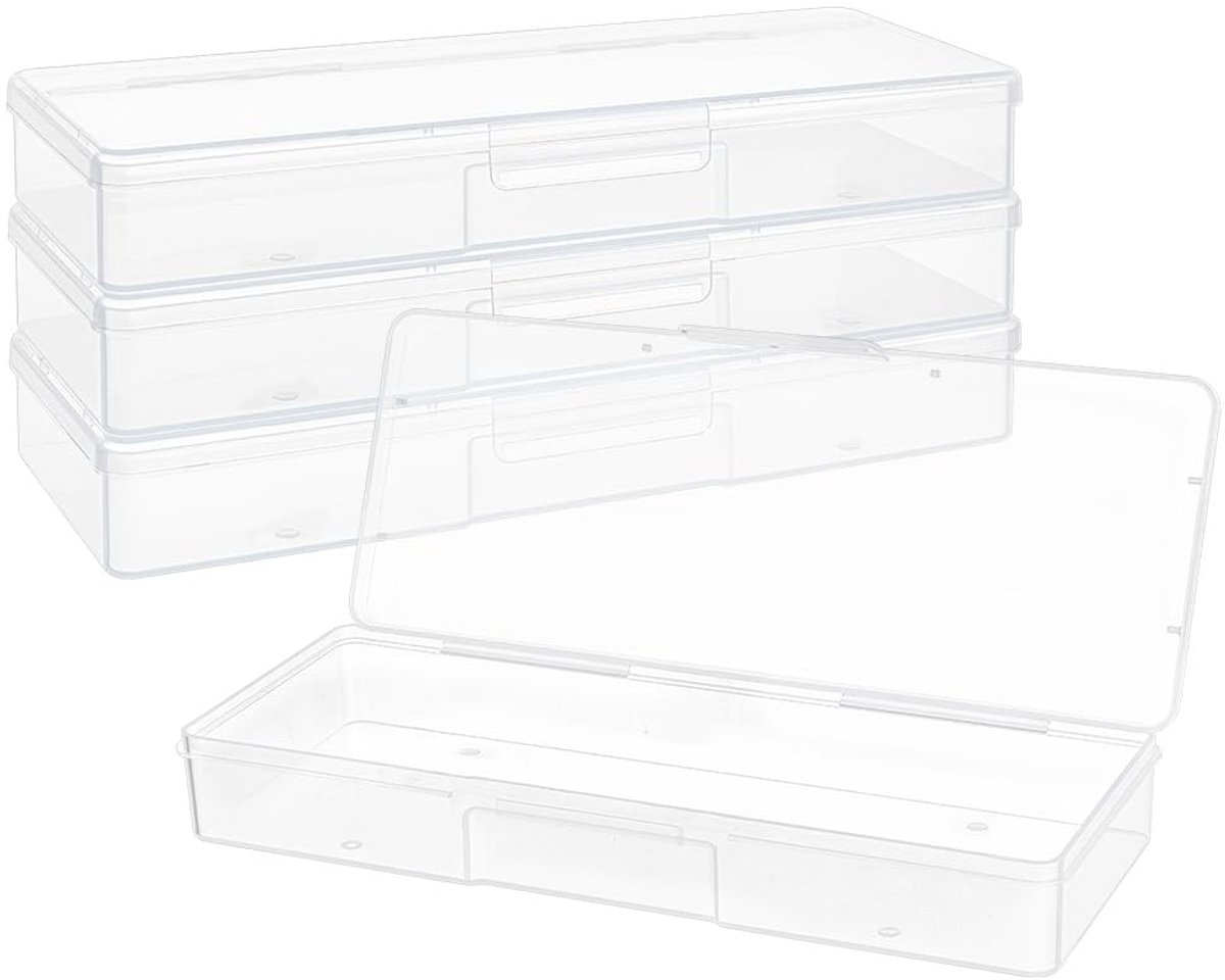 Dailygoods - Set van 4 Rechthoekige Opbergcontainers van Kunststof voor Kralen en Knutselartikelen