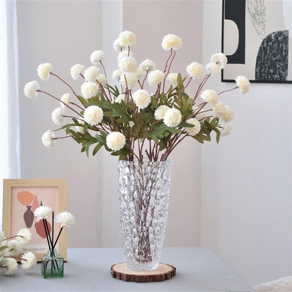 Dailygoods- Kunstbloemen 6 stuks - Nep Mini Chrysanten - Kunstbloemen voor Binnen - DIY Boeket - Bruiloft Decoratie - Hoogte 50 cm - Nep Bloemen