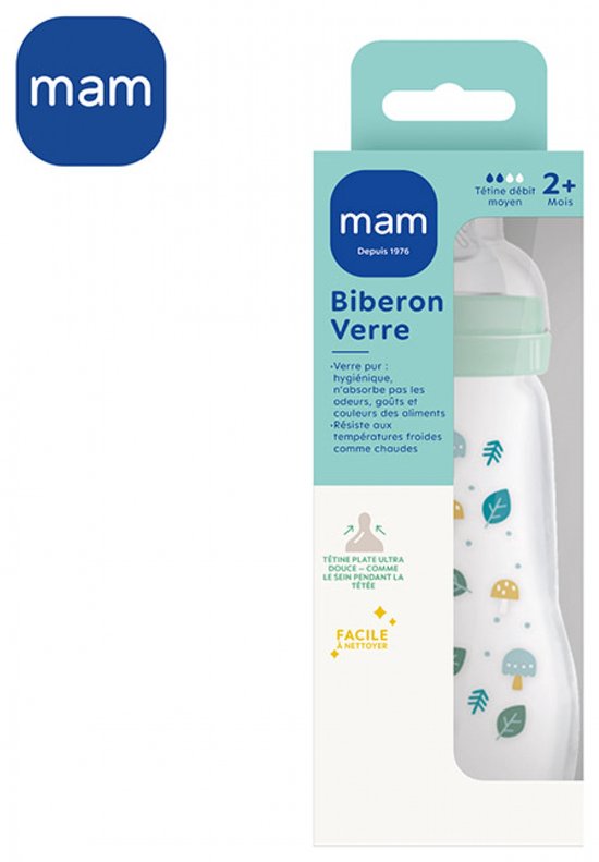 MAM – 260 ml glazen babyfles – Nature Aqua – Flow 2 – SkinSoft — afbeelding 4