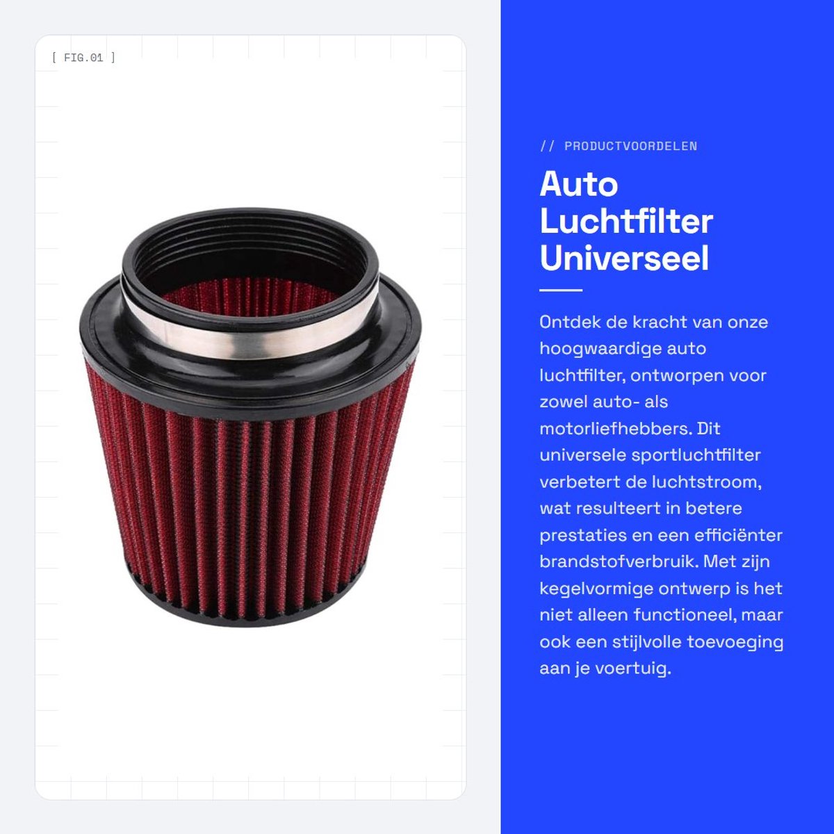 Dailygoods- Luchtfilter Universeel Sportluchtfilter - Luchtreiniger Rond - Kegel Luchtfilter - Inlaat Luchtinlaat - Doorstroming 100 mm - Verbeterde Prestaties - Inlaatfilter