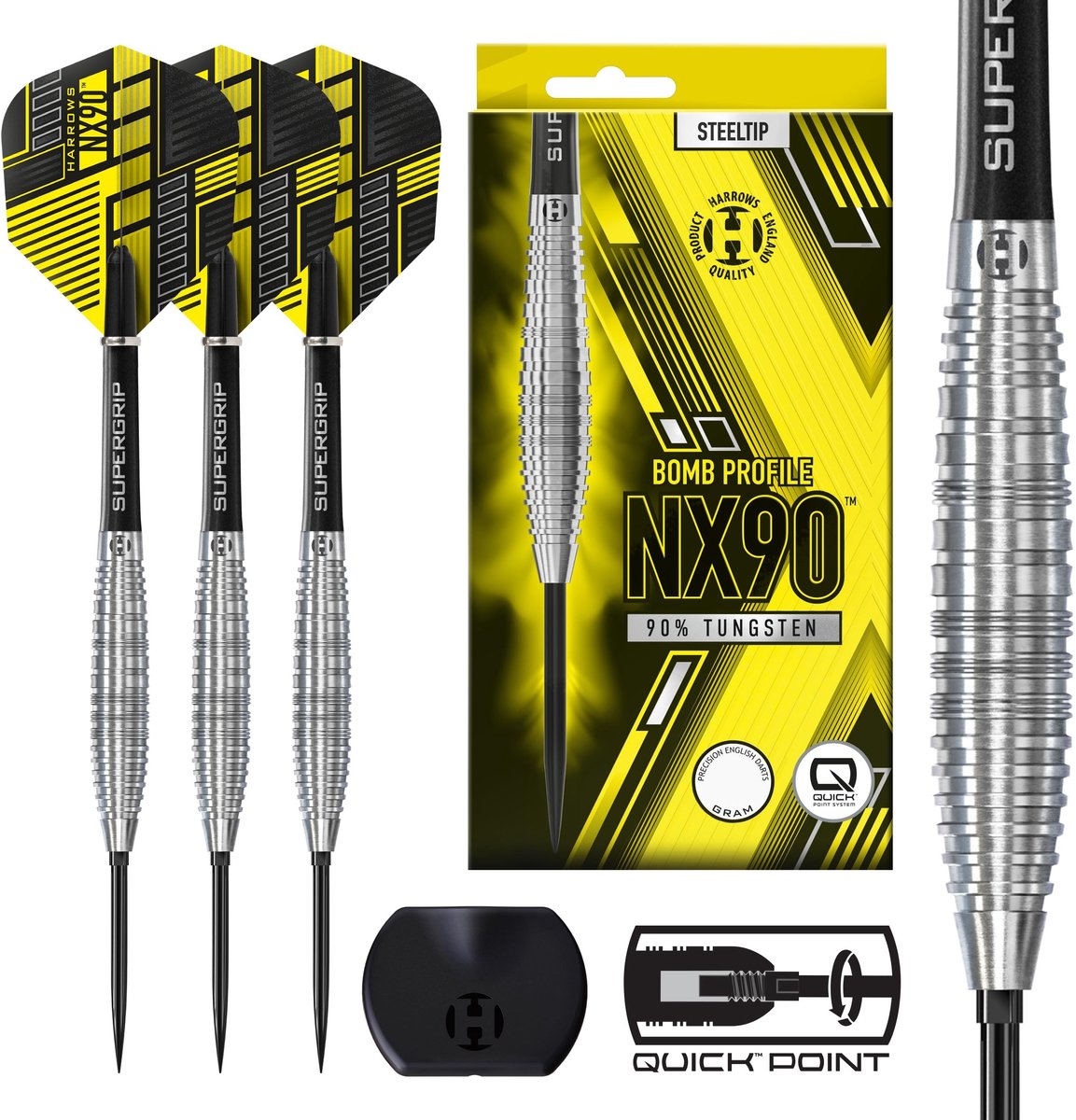 Dailygoods- Dartset Professionele 90% Wolfraam - 10-delige Set - Stalen Punt - Snelwisselpuntsysteem - Supergrip Midi Schachten - NX90 Vluchten - Darts