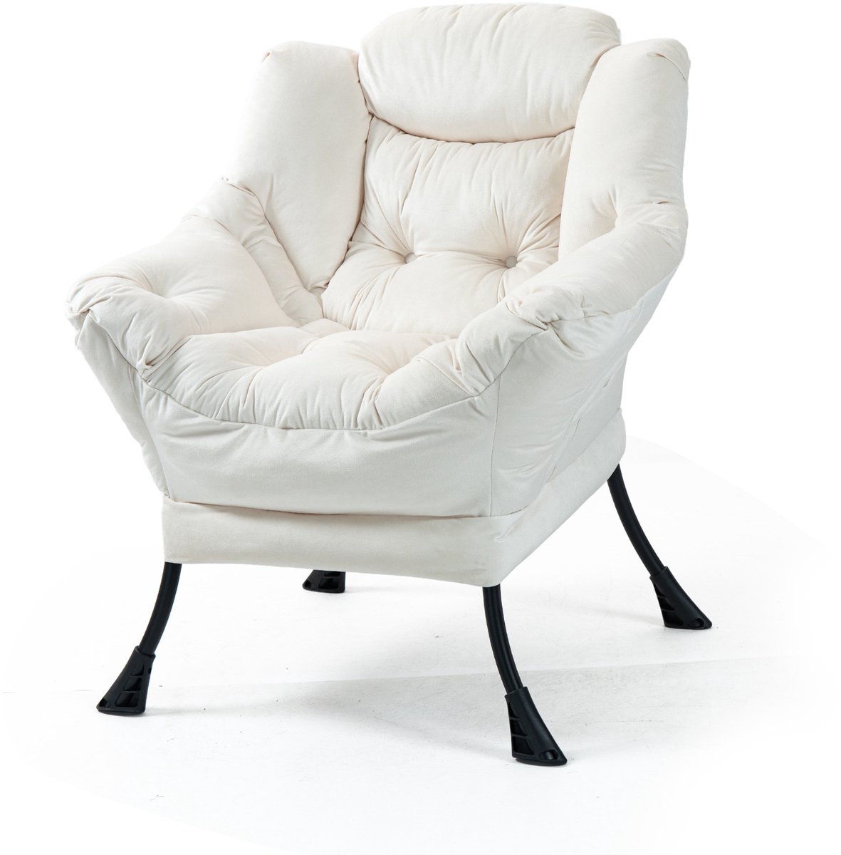 HAUSS SPOLE Fauteuil - Relaxstoel Met Armleuningen En Zijvak - Comfortabele Hoge Rug Met Nekondersteuning - Voor Woonkamer Of Balkon - Metaal Off White