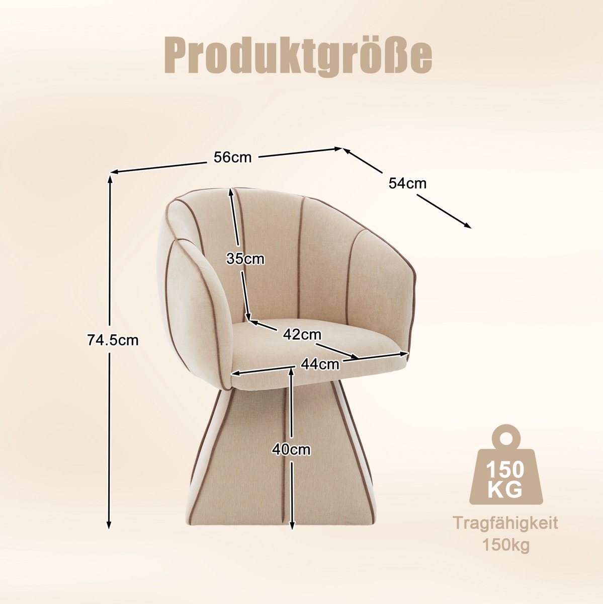 HAUSS SPOLE Fauteuil - Draaifauteuil Met Hoge Rugleuning En Armleuningen - 360 Graden Draaibaar - Voor Slaapkamer En Woonkamer - Chenille Camel