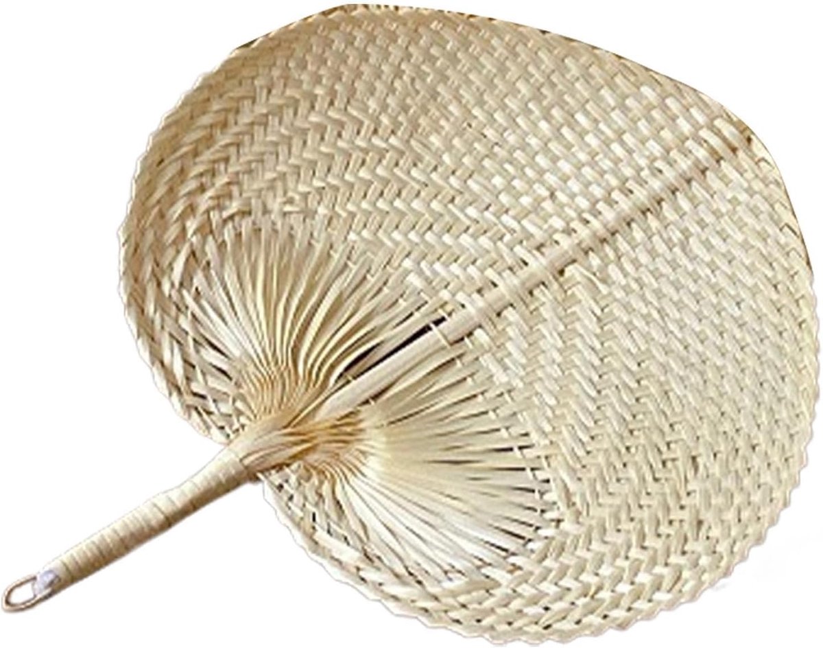 Raffia Handventilator - Geweven Palmblad - Koelte Brengen - Handgemaakt Decoratie - 38x30cm - Natuurlijk