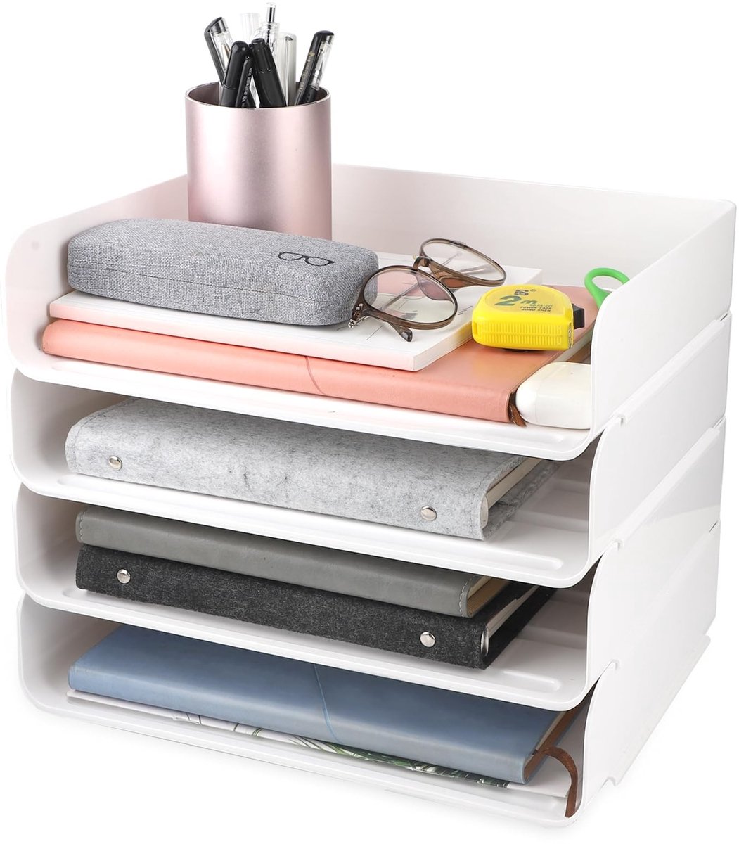 Dailygoods- Opbergmand met 4 verdiepingen - Documentenhouder - Bureaulade - Desktop-bestandsorganizer - Organizer - PET-kunststof