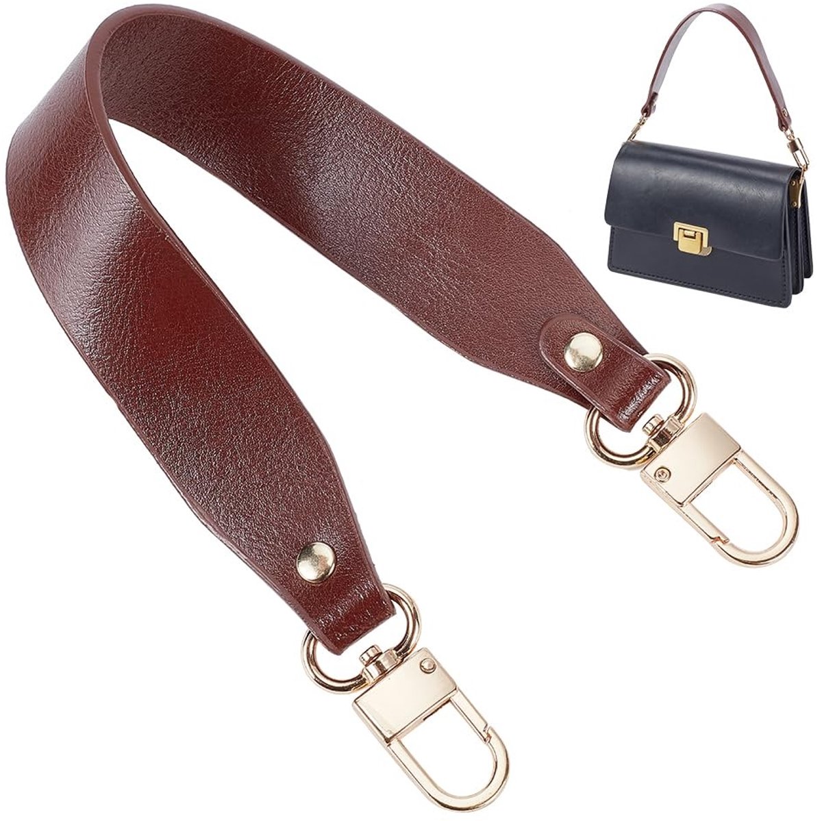 Dailygoods- Tasriem Korte 37 cm - Echt Lederen Riem - Brede Tasriem - Licht Gouden Gesp - Draagtas Handgreep - Comfortabel en Duurzaam - Handtas