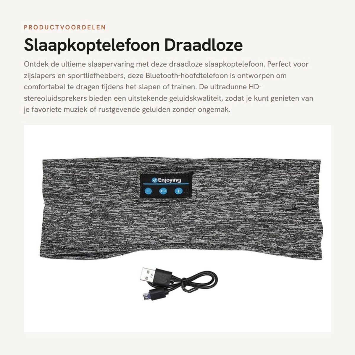 Dailygoods - Slaapkoptelefoon - Draadloze Bluetooth-hoofdtelefoon - Ultradunne HD-stereoluidsprekers - Geschikt voor training - Comfortabel voor zijsl...