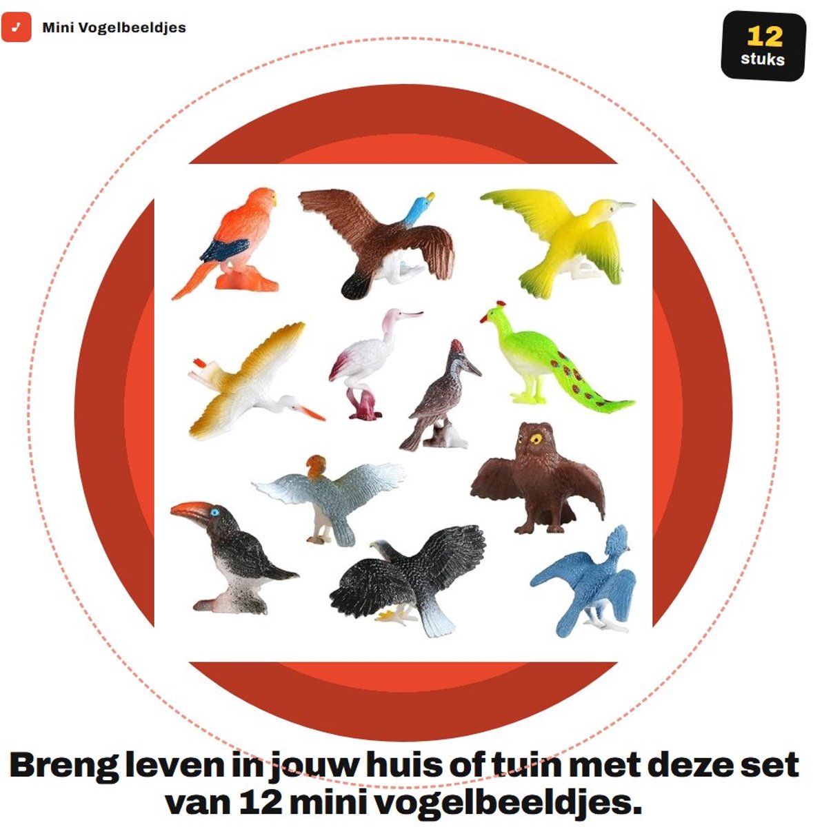 Dailygoods- Vogelbeeldjes 12 Stuks - Miniatuur Vogels - PVC Decoratie - Educatief Speelgoed - Tuin/Huisdecoratie - Waterdicht - Vogelfiguren