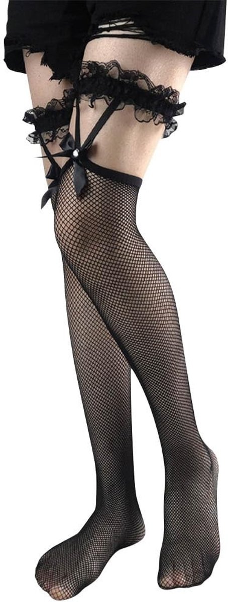 Dailygoods - 3 Paar Kant Top Visnet Kousen Sexy Mesh Dij Hoge Panty Vrouwen Strakke Kousen Boog Bretels Houden Kousen