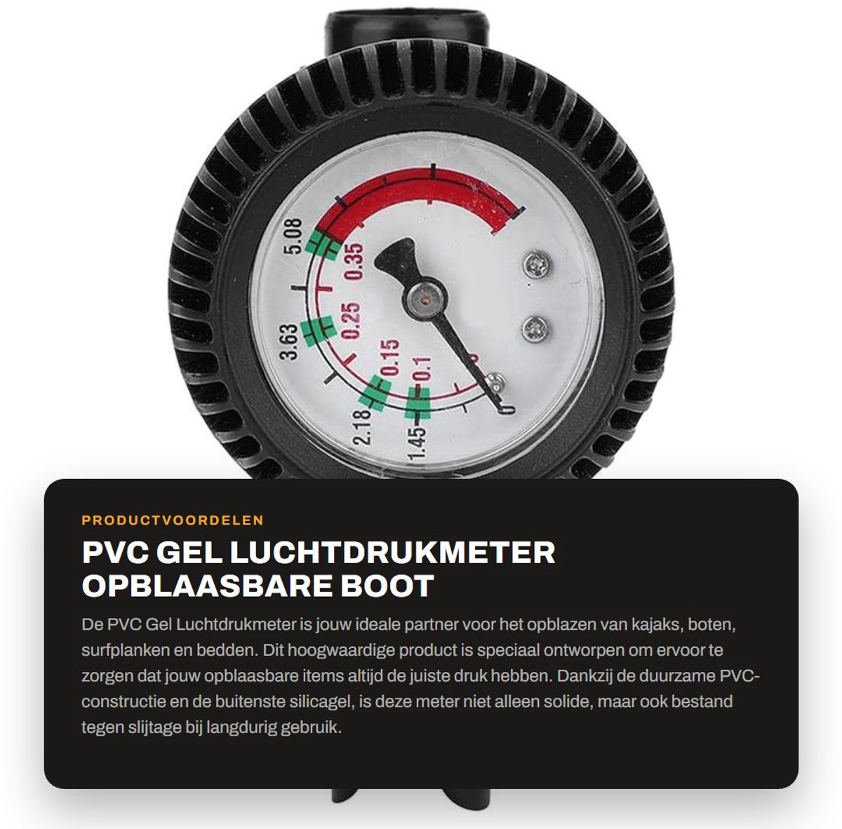 Dailygoods- Luchtdrukmeter 0-0,6 bar - PVC - Duurzaam - Slijtvast - Lange Slangadapter - Geschikt voor Kajaks/Boten/Surfplanken - Drukmeter