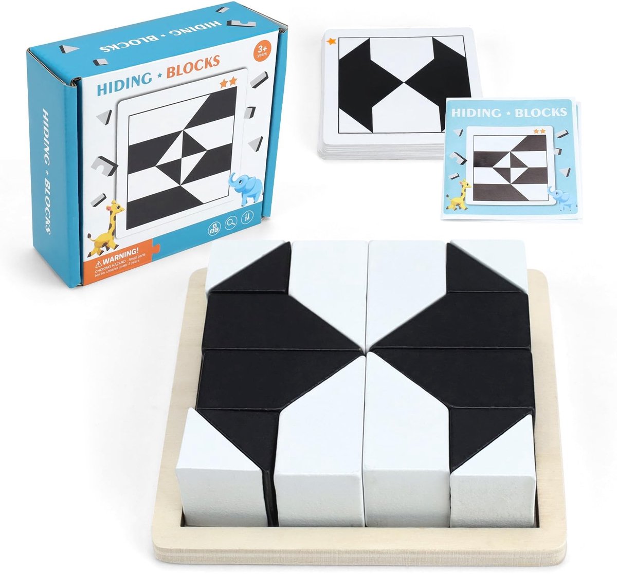Dailygoods - Tangram-puzzel - Houten Blokken - Geometrische Puzzelvorm - Zwart en Wit - Ruimtelijke Fantasie - Logisch Denken - Geschikt voor Kinderen...