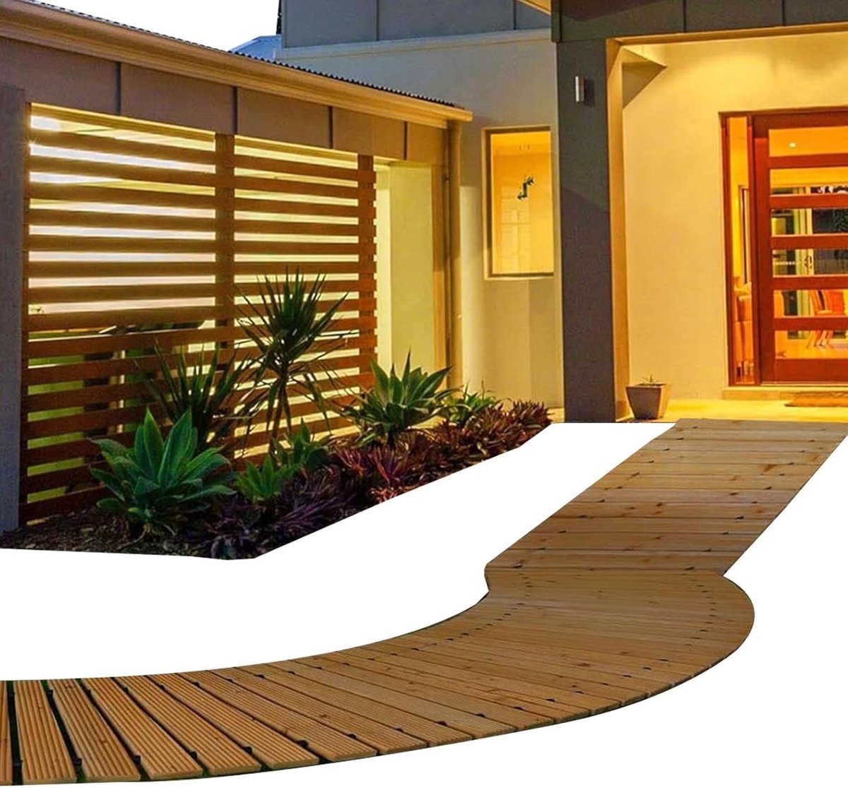 Houten Tuinpad - Uitrolbare Loopbrug - Buitenpad Creëren - Weerbestendig Antislip - 45x30 cm - Houtkleur