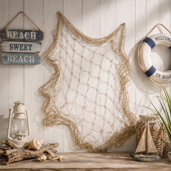 decorative fish net filet de peche decoratif Eabdice Décoration Pêche Décoratif, Filets Pêche De Style, Décoration en Résille, Décoration Murale pour la Maison, le Bar, le Restaurant (150x200cm, Beige) Cuisine et Maison Pêche Nette Mural Ornement Studio