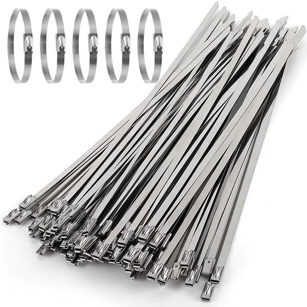 Dailygoods- Kabelbinders 50 Stuks - Roestvrij Staal - 500 x 7,9 mm - UV Bestendig - Schokbestendig - Maximaal 152 mm Diameter - Temperatuur -60°C tot 600°C - Metaalkabelbinders