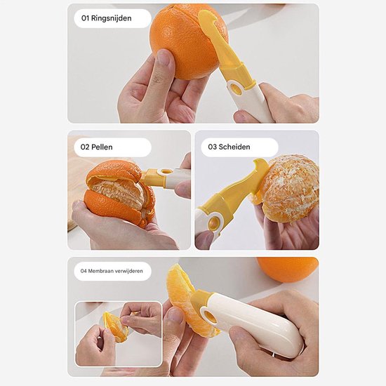 Sinaasappelschiller - Fruit opener - Citrus schillen - Antislip handvat - 11.7 cm - Wit oranje — afbeelding 3
