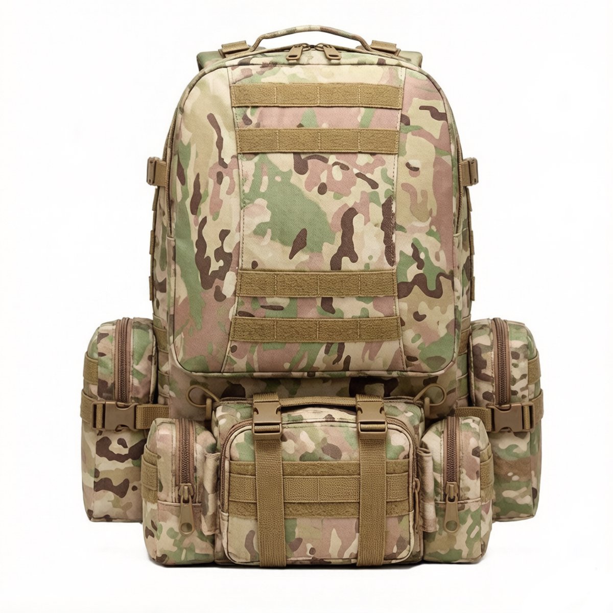 Camouflage survivalrugzak - Multifunctionele rugzak - Bergbeklimmersrugzak - Wandelrugzak - Grote inhoud - ca. 50 liter - Waterdicht voor de jacht - Gemaakt van Oxford-stof - Geschikt voor kamperen, reizen, wandelen en bergbeklimmen